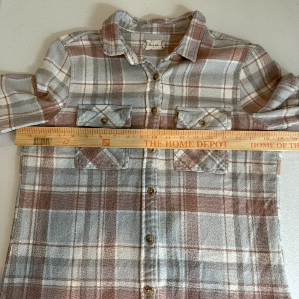Womens Soft Plaid Flannel Shirt Size‎ L Dusty Mauve Neutral Granola Girl Hiking - Picture 6 of 14